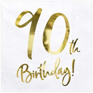 20xServietten 90th Birthday weiß gold 33x33cm 3lagig