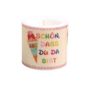 Kerze rund "Schön" beige / rosa Ø 8cm, Höhe 7,5cm