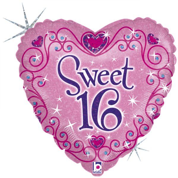 Folienballon Herz "Sweet 16 " , 46cm