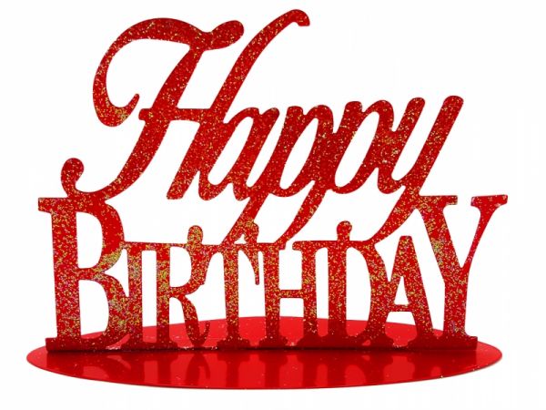 Happy Birthday Ständer rot Glitzer 16 cm x 20 cm