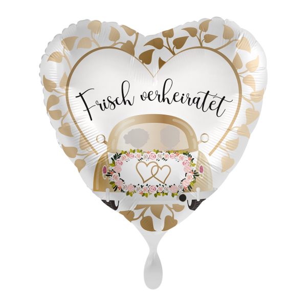 Folienballon "Frisch verheiratet" Weddingcar Herz 43cm