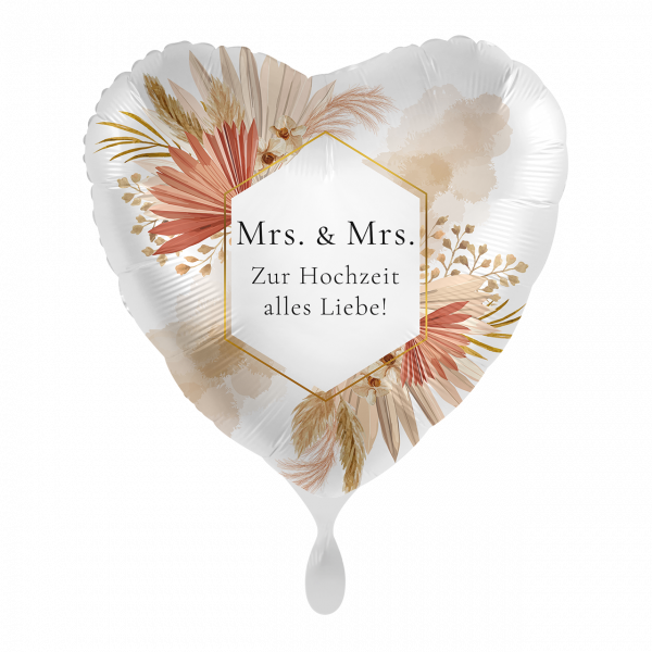 Artikelbild_81018-GER-1 Folienballon Bohemian Florals Wedding "Mrs und Mrs Zur Hochzeit alles Liebe"