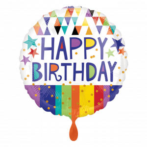 Folienballon Happy Birthday Triangles Stripes & Stars 43cm