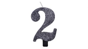 Candelina Kerze "2" schwarz Glitzer 7cm