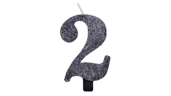 Candelina Kerze "2" schwarz Glitzer 7cm