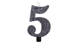 Candelina Kerze "5" schwarz Glitzer 7cm