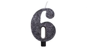 Candelina Kerze "6" schwarz Glitzer 7cm