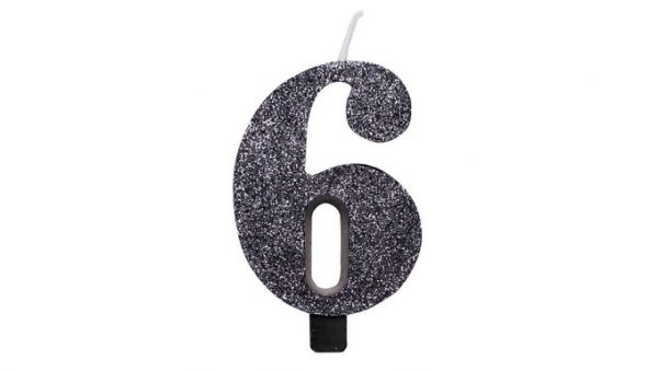 Candelina Kerze "6" schwarz Glitzer 7cm
