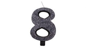 Candelina Kerze "8" schwarz Glitzer 7cm