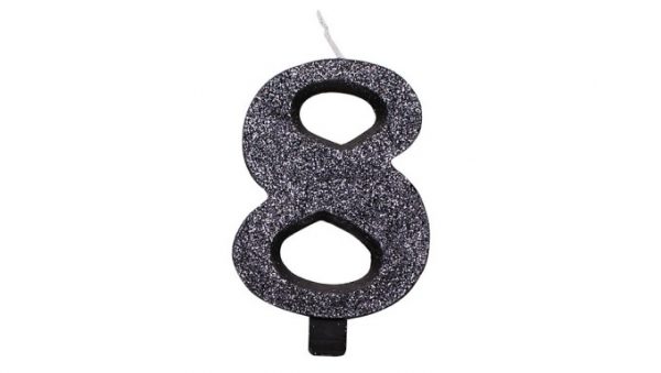 Candelina Kerze "8" schwarz Glitzer 7cm
