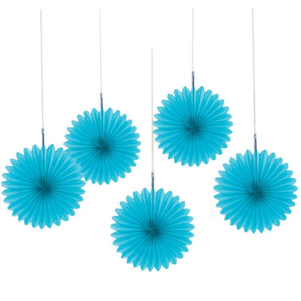 5 Papier-Dekofächer hellblau 15,2cm