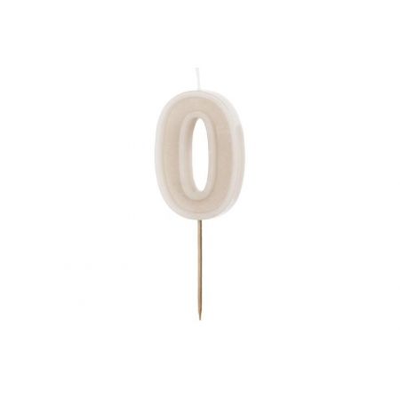 Geburtstagskerze Zahl 0 ,beige, 6 cm