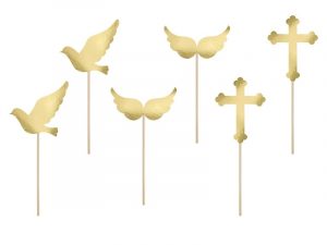 Cupcake Topper "Tauben, Kreuz, Flügel" gold