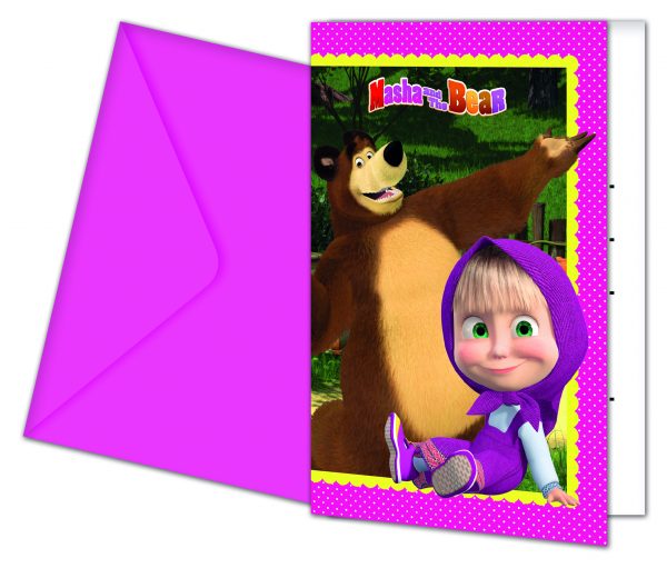 Mascha und der Bär - Einladungen / 6 Stück