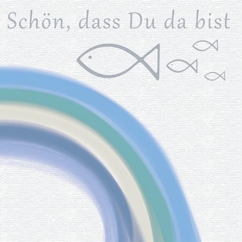 20 Servietten "Schön, das Du da bist" Regenbogen blau 33x33 cm