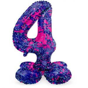 Stehender Folienballon Ziffer / Zahl 4 Paint Splash - 72 cm