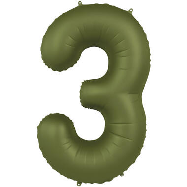 Folienballon Zahl 3 - Olive Green - Ultra Matt - 86 cm