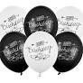 Ballons 30cm, Happy Birthday, schwarz/weiß