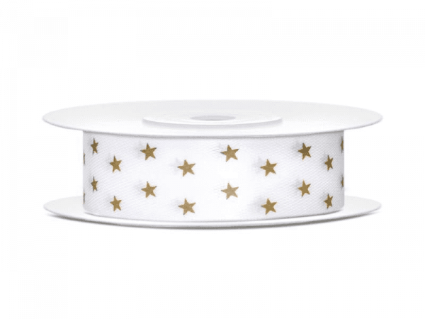 Satinband Weiß mit goldenen Sternen 1,8 cm