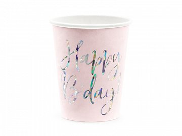 8 Becher Happy Birthday Rosa Papier 250 ml