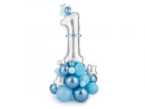 Strauß mit Luftballons - Ziffer ''1'', blau, 90x140cm