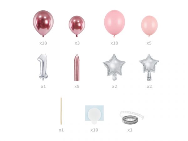 Strauß mit Luftballons - Ziffer ''1'', rosa, 90x140cm