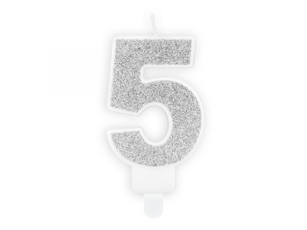 Geburtstagskerze Ziffer ''5'', silber, 7cm