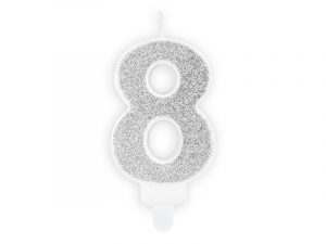 Geburtstagskerze Ziffer ''8'', silber, 7cm