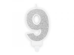 Geburtstagskerze Ziffer ''9'', silber, 7cm