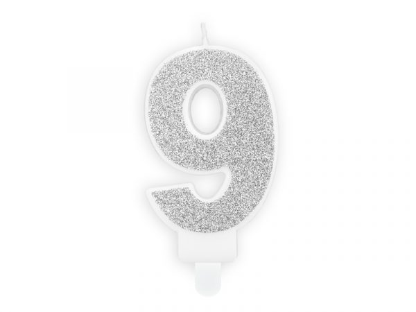 Geburtstagskerze Ziffer ''9'', silber, 7cm