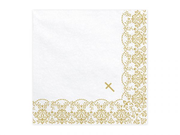 20 Servietten - Kreuz mit Ornamenten - gold- 33 x 33 cm