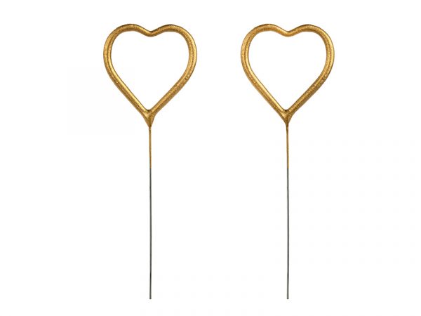 2 Wunderkerzen Herzen in Goldfarbe, 16.5 cm