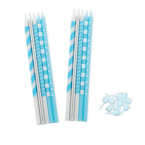 Kerzen, blau, weiss, silber, 10 Stück, 15 cm