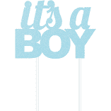 Kuchen-Topper aus Papier "It's a Boy" - glitter hellblau