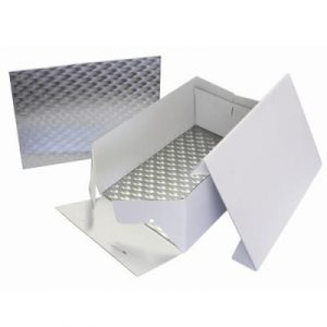 Tortenschachtel / Cake Box mit Tortenplatte -Weiss / Silber Recheckig