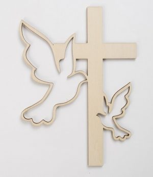 Cake Topper Kommunion Taufe Holz - Kreuz mit Tauben
