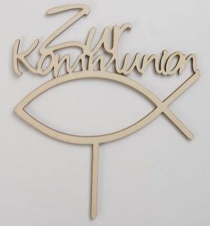 Cake Topper Kommunion Taufe Holz - Zur Kommunion mit Fisch