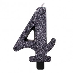 Candelina Kerze "4" schwarz Glitzer 7cm