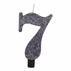 Candelina Kerze "7" schwarz Glitzer 7cm