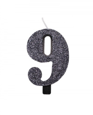 Candelina Kerze "9" schwarz Glitzer 7cm