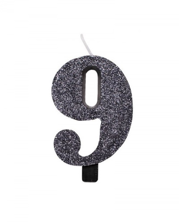 Candelina Kerze "9" schwarz Glitzer 7cm