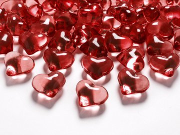 30 Dekosteine große Diamantherzen Rot