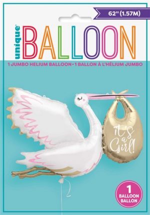 Folienballon Storch "it's a Girl" 1,57m