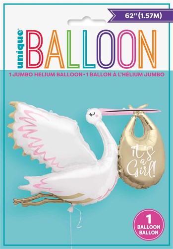Folienballon Storch "it's a Girl" 1,57m