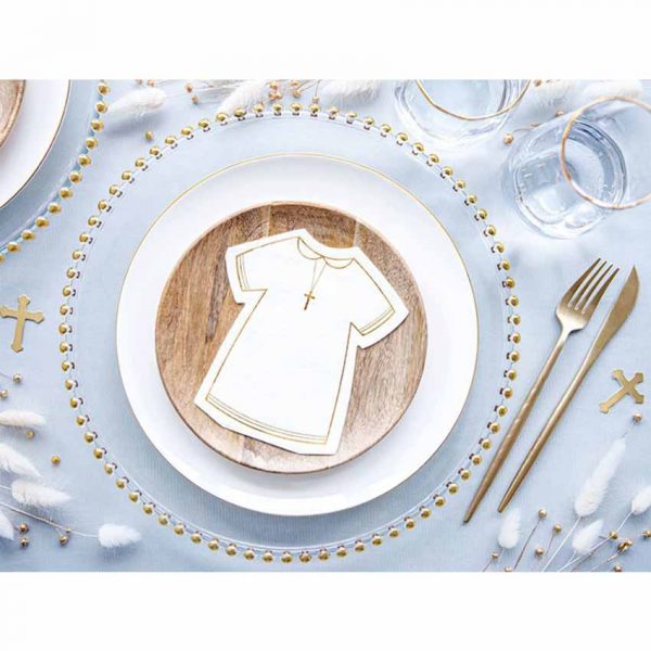 20 Servietten Taufkleid weiß mit metallic gold Taufservietten