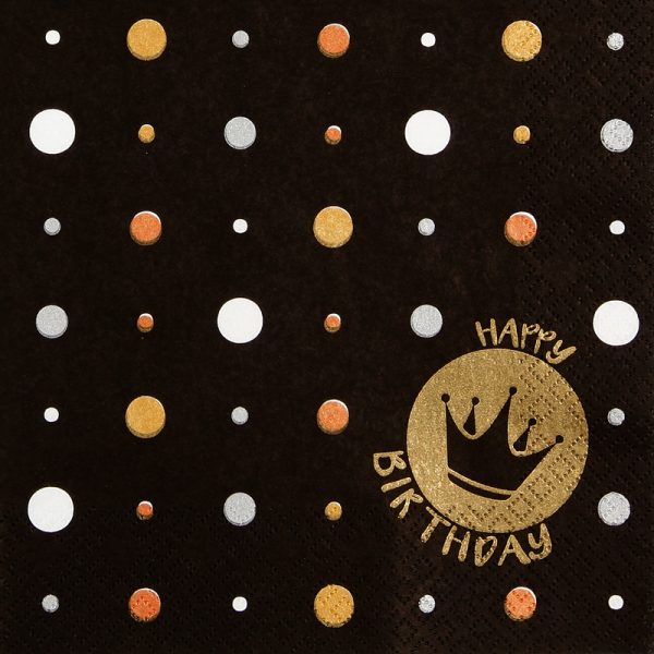 20 Servietten Black 'Happy Birthday' 33x33cm