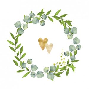 20 Servietten Two Hearts – Goldene Herzen im Kranz 33x33cm