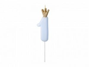 Kerze mit Krone "1" Hellblau 9,5cm