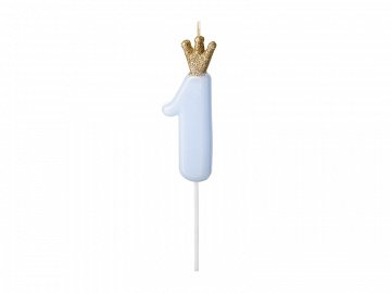 Kerze mit Krone "1" Hellblau 9,5cm