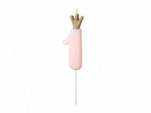 Kerze mit Krone "1" Rosa 9,5cm